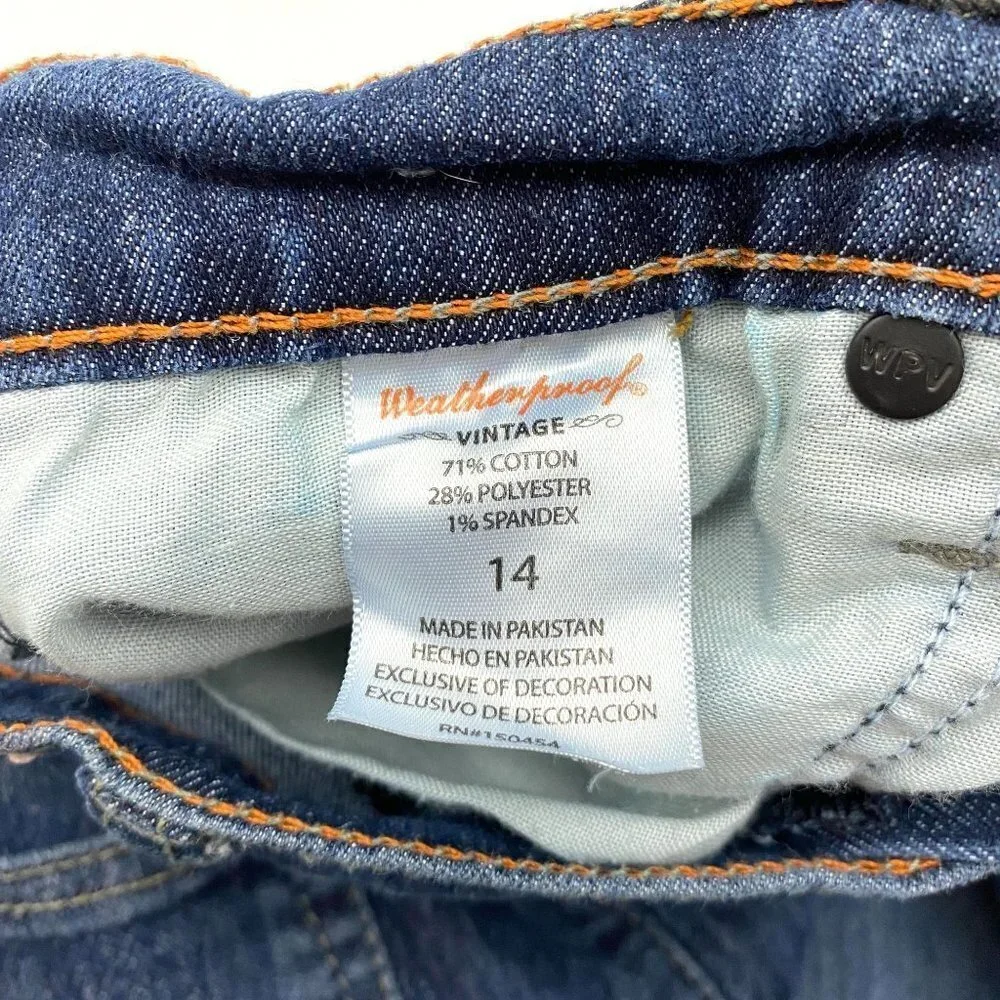 Weatherproof Vintage Straight Boys size 14 Dark‎ Wash Blue Denim Jeans